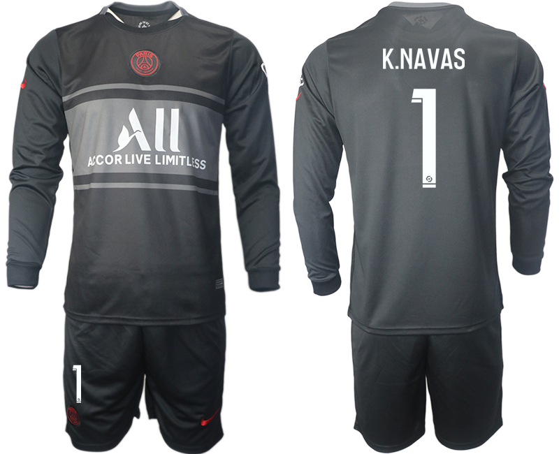 Men 2021-2022 Club Paris St German Second away black Long Sleeve #1 Soccer Jersey->paris st german jersey->Soccer Club Jersey